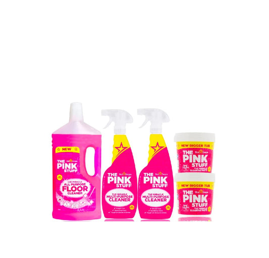 The Pink Stuff - Set da salotto comprendente detergente per pavimenti, detergente multiuso, pasta miracolosa