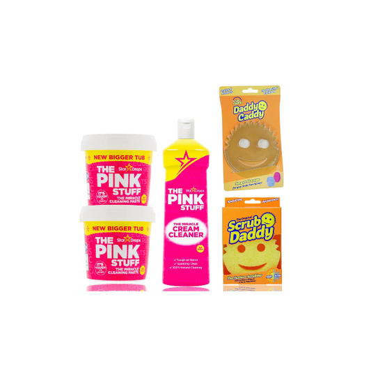 Pacchetto Scrub - Scrub Daddy, Daddy Caddy, Pasta Pink Stuff, Detergente in crema